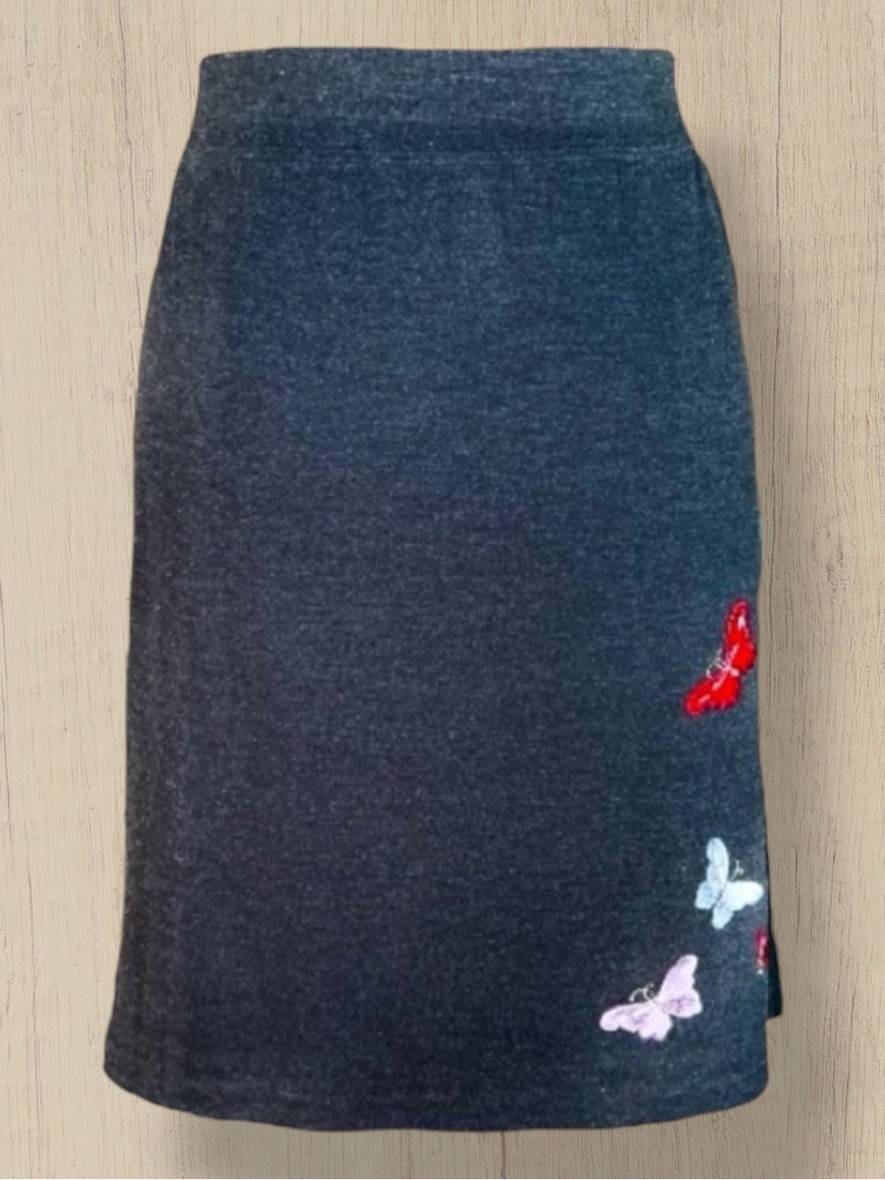 Vintage Necessary Objects Skirt Gray Pencil Embroidered Butterfly 90s M NWT